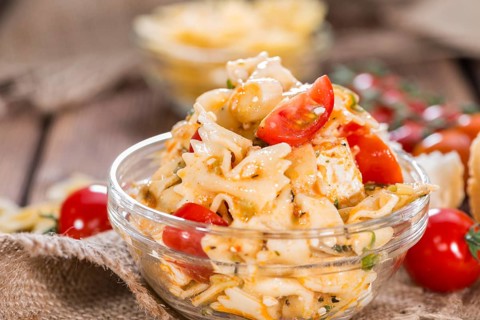 Fresh made Pasta Salad (with Farfalle, Feta Cheese and Tomatoes)