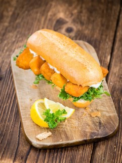 Fish Sticks on a sandwich (close-up shot, selective focus)