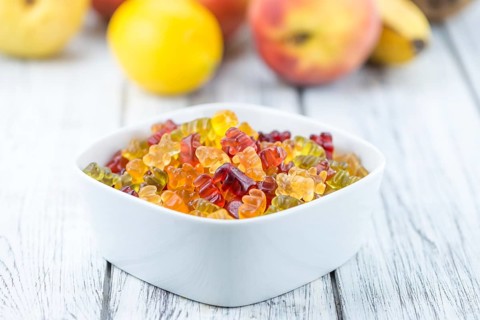 Heap of Gummy Bears (close-up shot, selective focus)