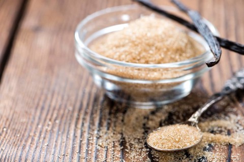 Portion of homemade Brown Vanilla Sugar (close-up shot)