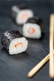 Some fresh made Sushi (detailed close-up shot, selective focus)