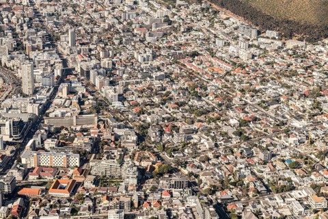 Cape Town South Africa, aerial view, shot from a helicopter