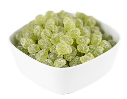 Sour gummy candy isolated on white background (close-up shot)