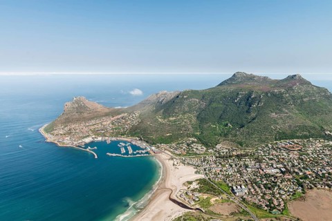 Hout Bay (Cape Town, South Africa) aerial view shot from a helicopter