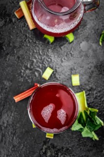 Homemade Rhubarb Spritzer as detailed close up shot (selective focus)