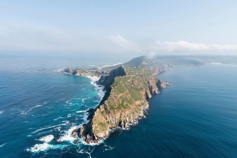 The famous Cape Point South Africa aerial view shot from a helicopter (with cape of good hope in