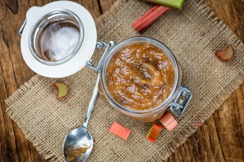 Portion of homemade Rhubarb Jam as close up shot (selective focus)