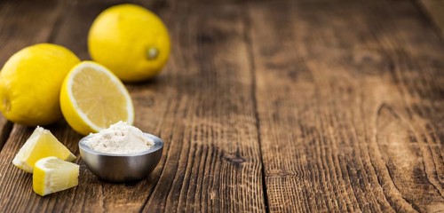 Portion of healthy Lemon powder (selective focus, close-up shot)
