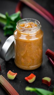 Portion of homemade Rhubarb Jam as close up shot (selective focus)