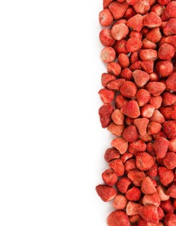 Fresh made Strawberries (dried) isolated on white background, close-up shot