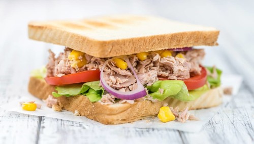 Fresh made Tuna Sandwiches (detailed close-up shot, selective focus)