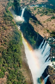 Victoria Falls in Zimbabwe at drought, aerial shot made from a helicopter