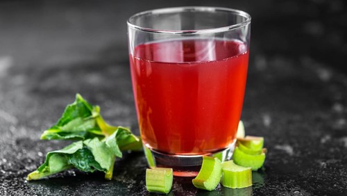 Portion of fresh made Rhubarb Spritzer (close up, selective focus)