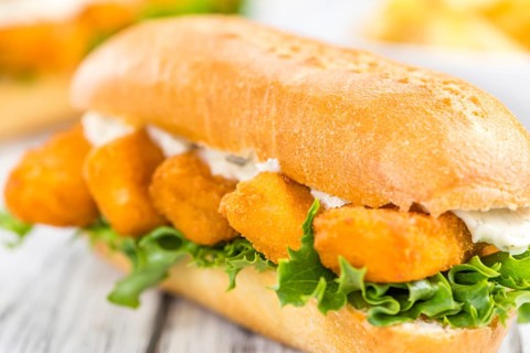 Fish Sticks on a sandwich (close-up shot, selective focus)