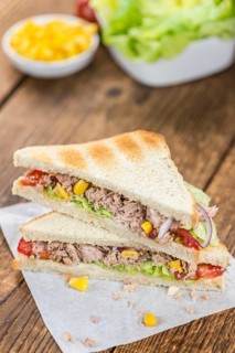 Fresh made Tuna Sandwiches (detailed close-up shot, selective focus)