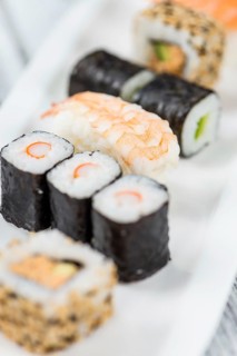 Some fresh made Sushi (detailed close-up shot, selective focus)