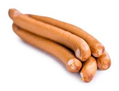 Portion of fresh made Wiener Sausages isolated on white background