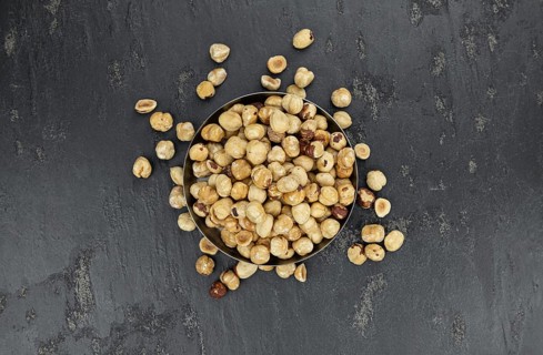 Hazelnut kernels as detailed close up shot (selective focus)