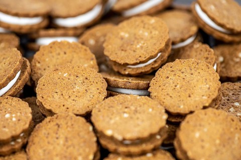Hazelnut Cream Cookies close up shot for use as background or as texture