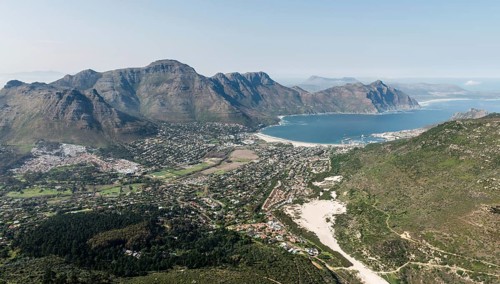 Hout Bay (Cape Town, South Africa) aerial view shot from a helicopter