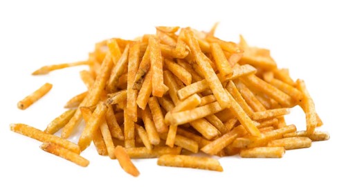 Potato Sticks isolated on white background (close-up shot)