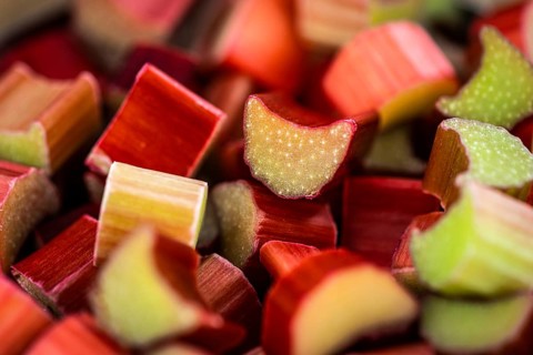Chopped Rhubarb for use as background image or texture (close up shot)