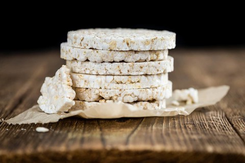 Portion of Rice Cakes (close-up shot) on wooden background