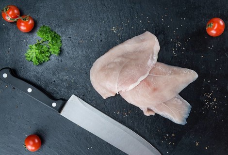Chicken Cutlet on a slate slab (detailed close-up shot)