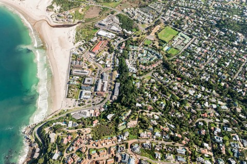Hout Bay (Cape Town, South Africa) aerial view shot from a helicopter