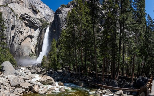 Lower Yosemite Falls at a sunny day, California, USA, North America