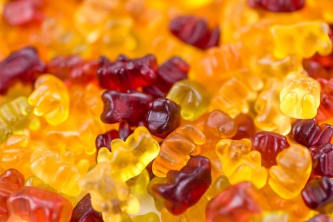 Heap of Gummy Bears (close-up shot, selective focus) for use as background image or as texture
