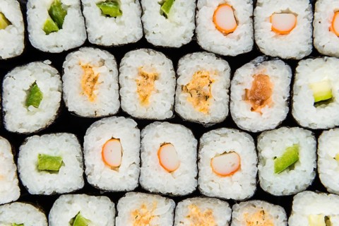 Fresh made Sushi (selective focus) on a vintage looking slate slab