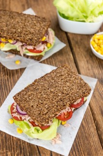 Tuna sandwich with wholemeal bread (selective focus, close-up shot)