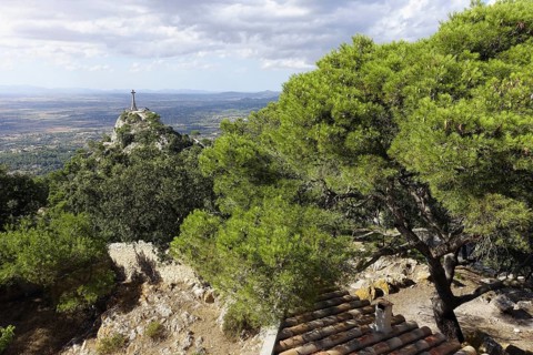 View from the Santuari de Sant Salvador to the cross of Es Picot Majorca Spain