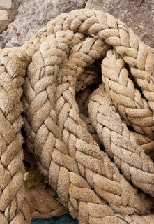 Close up of worn heavy vintage marine ropes