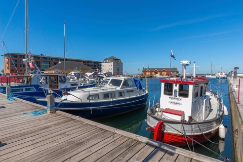 Rudkobing harbour, fishing boat, yachts, jetty, building, maritime flair, Langeland island, Sydfyn,