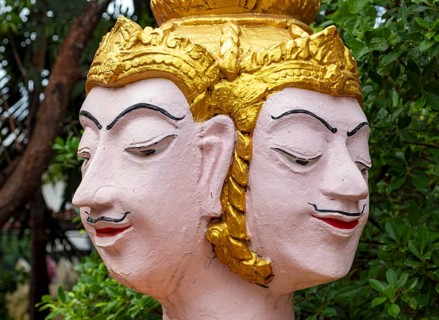 Four-faced guardian deity, Wat Si Muang, Vientiane, Laos, Asia