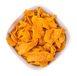 Sweet Potato Chips isolated on white background, selective focus, close-up shot