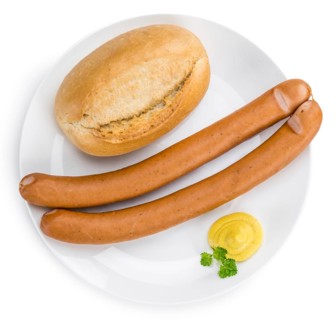 Portion of fresh made Wiener Sausages isolated on white background