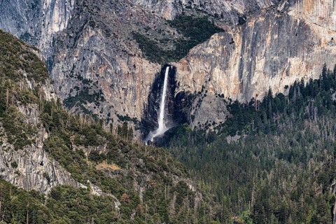Bridalveil Falls in Yosemite National Park, California, USA. Aerial view