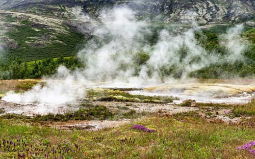 Hot springs in Haukadalur geothermal area along the golden circle, western Iceland