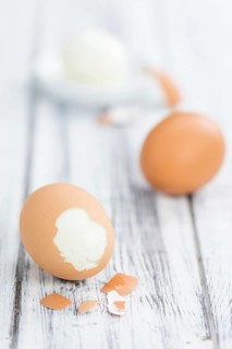 Portion of bolied Eggs (selective focus) as close-up shot