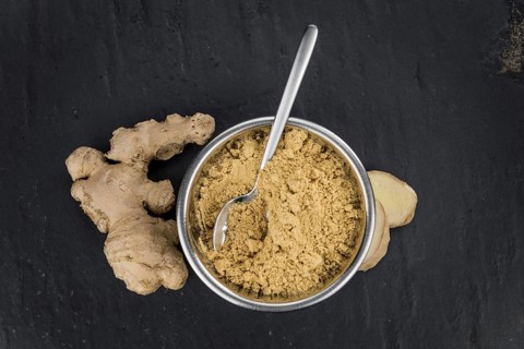 Some healthy Ginger Powder (selective focus, close-up shot)