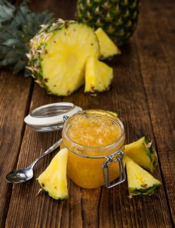 Some homemade Pineapple Jam as detailed close-up shot, selective focus