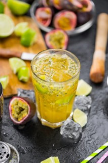 Portion of Jorge Amado Cocktail as detailed close-up shot, selective focus
