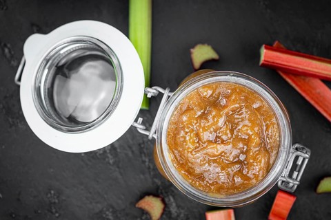 Portion of homemade Rhubarb Jam as close up shot (selective focus)