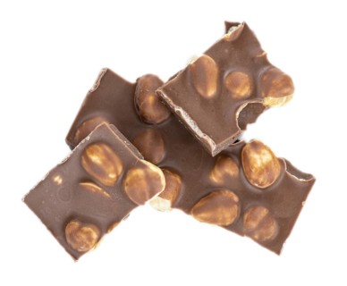 Hazelnut Chocolate isolated on white background (close up shot)