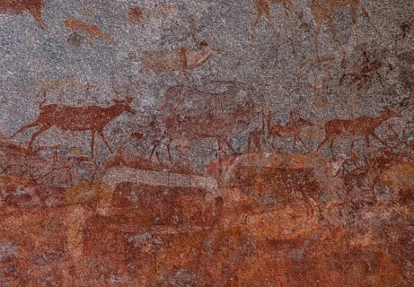 Historical paintings in the Nswatugi Cave, Matopos National Park southern Zimbabwe