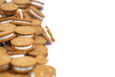 Hazelnut Cream Cookies isolated on white background (close up shot)