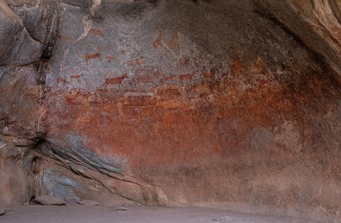 Historical paintings in the Nswatugi Cave, Matopos National Park southern Zimbabwe